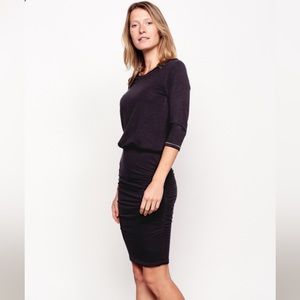 Sundry Women's Ruched Blouson Dress in Black Gold Thread Detail Size 2 Medium